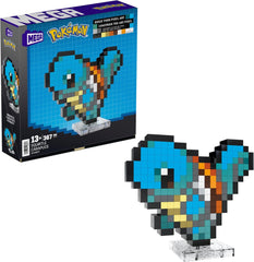 MEGA Pokémon Schiggy - zusammenbaubare Figur im Retro-Look, Pixel Art, 15 cm groß, inklusive Basis zur Wandmontage, für Erwachsene und erfahrene Sammler, HTH77