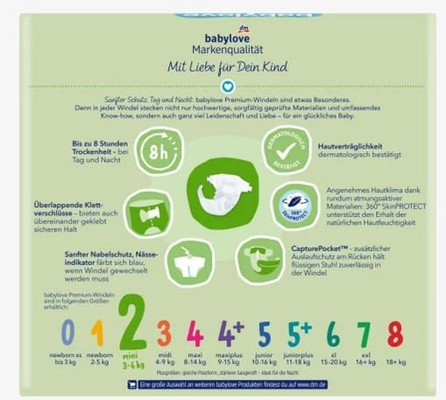 Premium Windeln Größe 2, Mini, 3-6 kg, 42 Stück