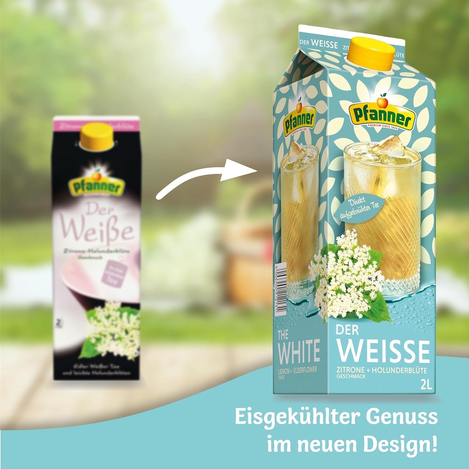 Pfanner Ceai rece cu lămâie albă și flori de soc – Pachet de 2 L - Ceai preparat direct cu suc de lămâie