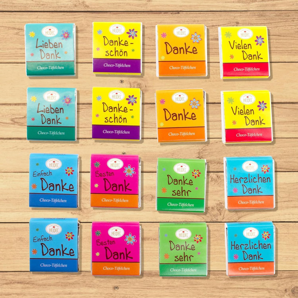 Heidel Thank You Milchschokoladentafeln 3x80g, 16 Minitafeln à 5g pro Packung, Verschiedene Dankesbekundungen, Exquisite Geschenkidee