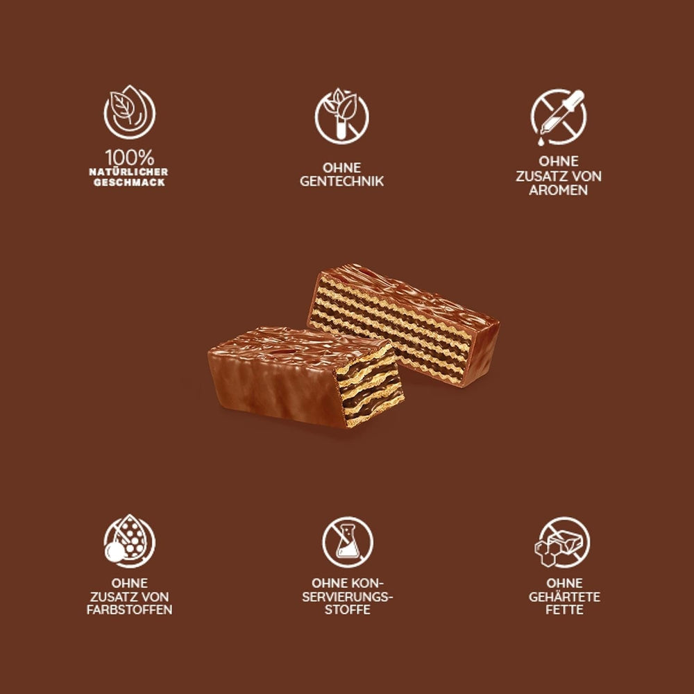 Loacker Gardena (Ciocolată) • Napolitane acoperite cu ciocolată cu lapte și umplutură fină de cremă de ciocolată • Biscuiți tip napolitană, pachet mare (25 x 38g)