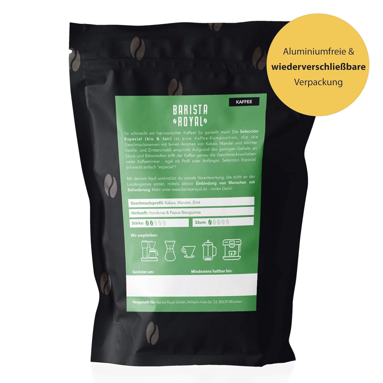 BARISTA ROYAL Bio Kaffeebohnen 1kg "Seleccion Especial" | Frische Kaffeebohnen direkt gehandelt | 70% Arabica, 30% Robusta Kaffee ganze Bohnen | Ideal für Vollautomat und Filtermaschine