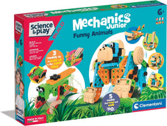 Clementoni 97860 Science & Play Build – Mechanics Junior Lustige Tiere, Bausatz für 8 Tiermodelle, motorbetriebenes Konstruktionsspielzeug für Kinder ab 6 Jahren Amazon Exclusive