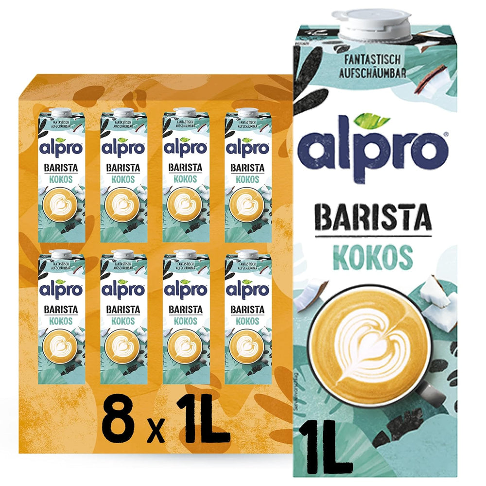 Alpro Barista Haferdrink – Zum Aufschäumen – Vegan und milchfrei – Von Natur aus laktosefrei – Reich an Ballaststoffen, Kalzium und Vitaminen – 8 x 1 L – Haltbar