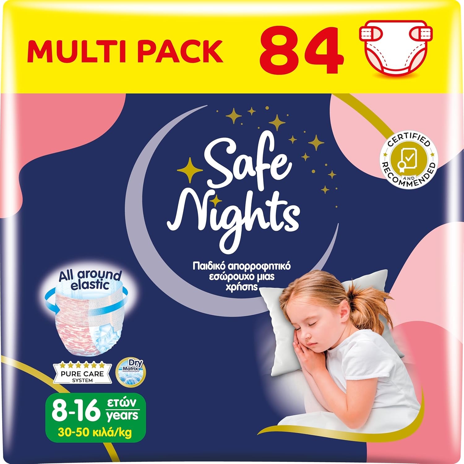 Safe Nights Girl, saugfähige Nachtwäsche für Mädchen von 8–16 Jahren (30–50 kg), 14er-Pack