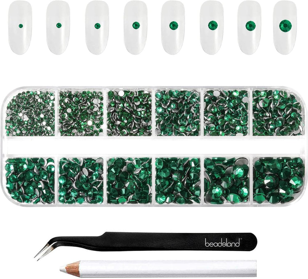 Beadsland 2500Pcs Glas Nailart Strasssteine Kristall Flatback Edelsteine Runde, ​​Für Handwerk Gemischt 8 Größen SS4 ~ SS30 Mit Picking Pinzette Und Stift (Kristall Weiss)