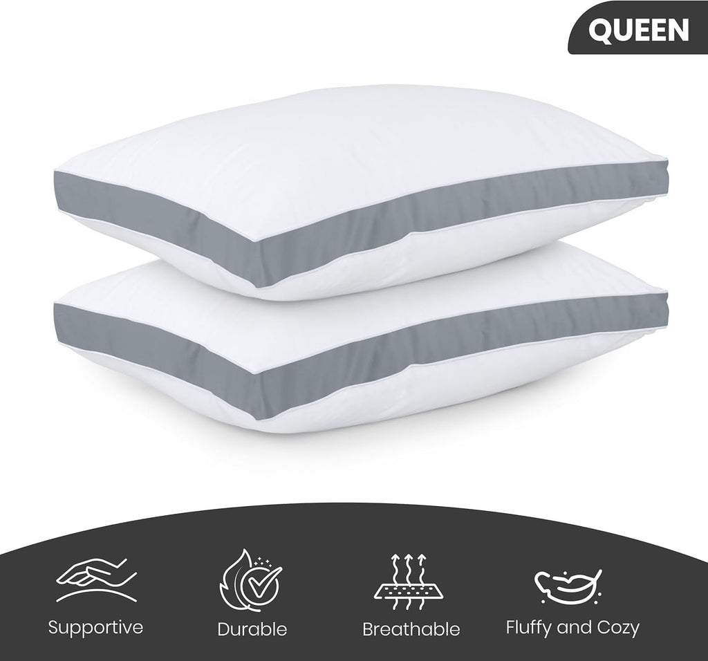 Utopia Bedding pernă pentru dormit lateral (pachet de 2), pernă de pat de înaltă calitate, pentru dormit lateral, cu burduf gri, dimensiune regină, 45,7 X 66 cm (UB760-2) Perne standard Naty Shop