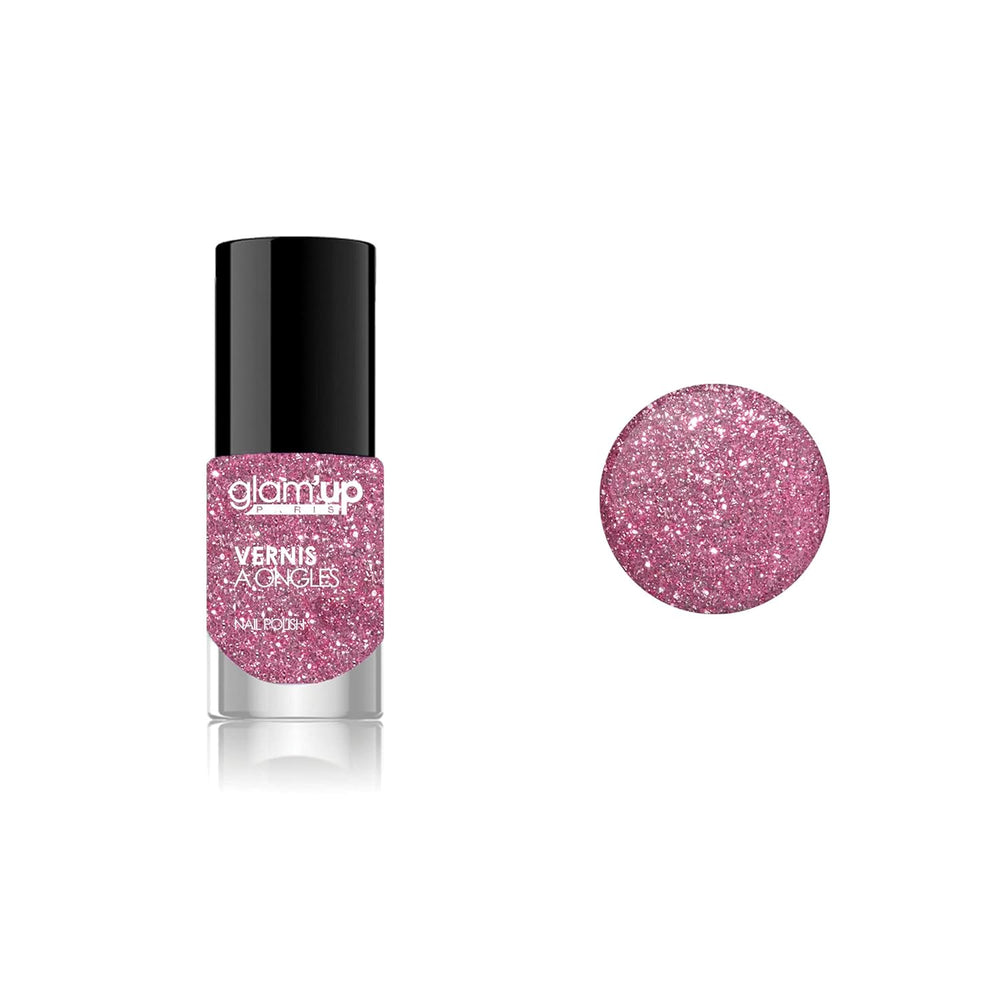 Glam'Up Paris, ultraglänzender, langanhaltender, schnell trocknender Nagellack, Nr. 129, rosa Glitzer