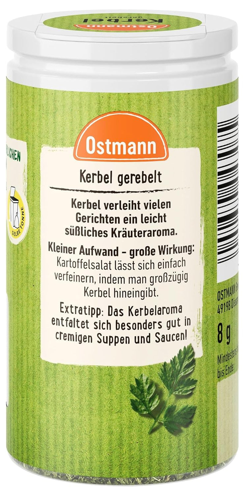 Ostmann Gewürze - Kerbel gerebelt | Kräuternote für Lammgerichte und deftige Eintöpfe | 8 g in der Streudose