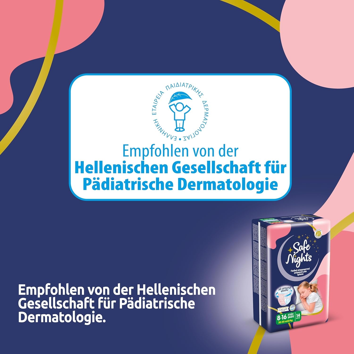 Safe Nights Girl, saugfähige Nachtwäsche für Mädchen von 8–16 Jahren (30–50 kg), 14er-Pack