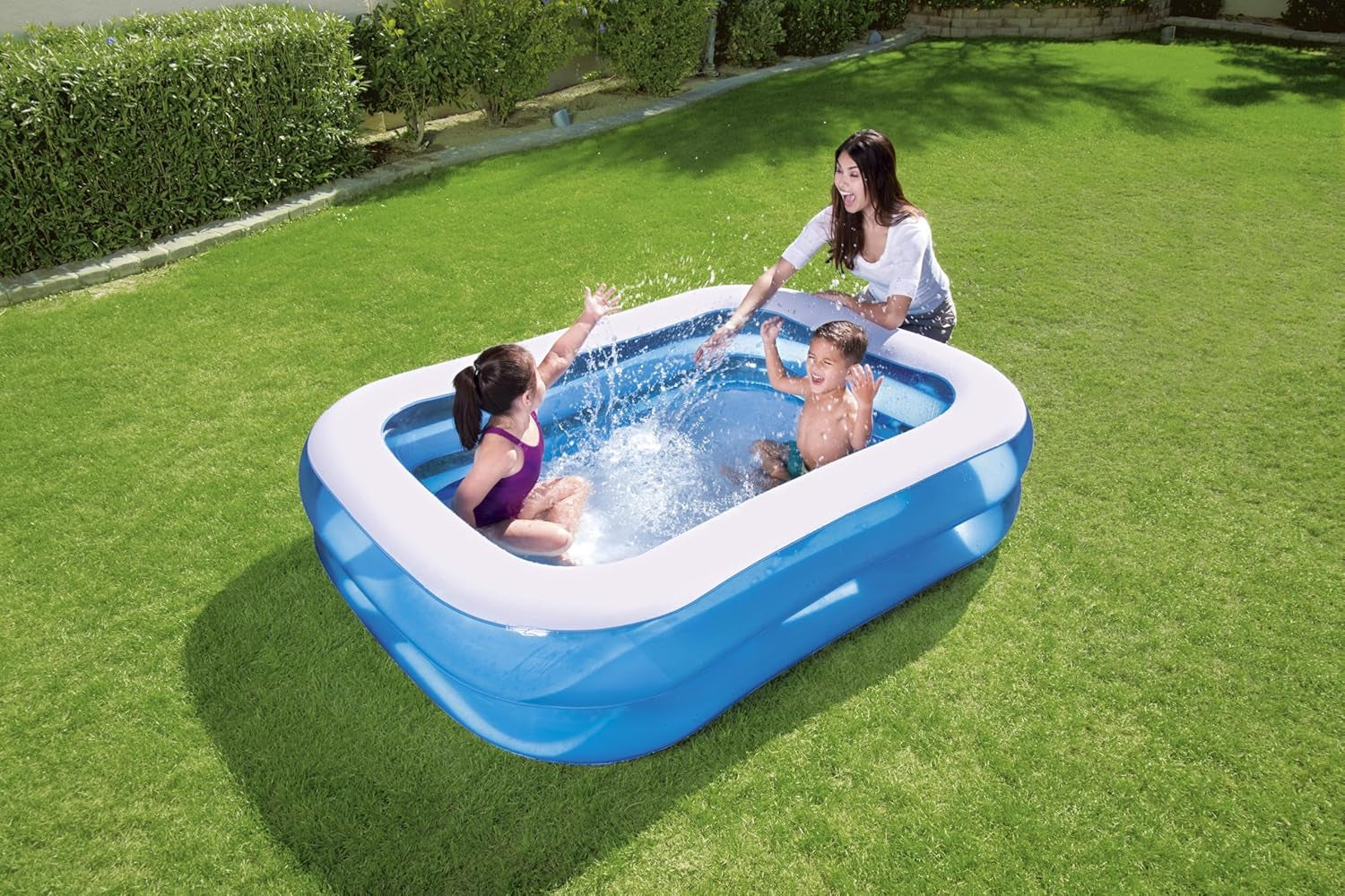Bestway - Blue Deluxe rechteckiger aufblasbarer Pool, 211 x 132 x 46 cm, Blau/Weiß