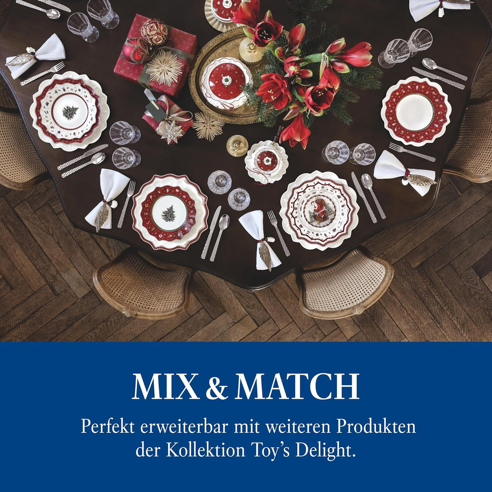 Villeroy & Boch - Set de sosuri Toy's Delight, 4 piese, Platou de servire cu boluri, Set de boluri pentru sos de Crăciun, Decorațiune de masă cu jucării, Tavă de servire, Boluri, Veselă de Crăciun, Porțelan Premium