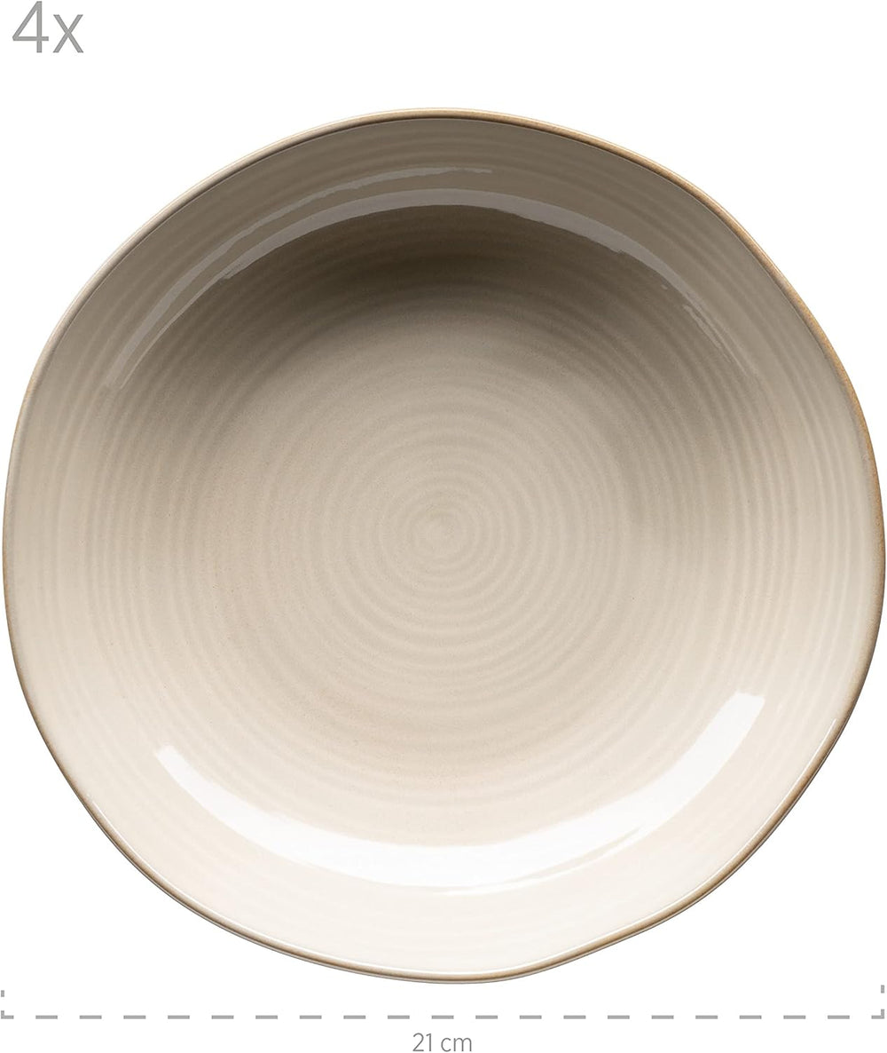 MÄSER 931371 Nottingham Vintage Series Set de veselă pentru 4 persoane, serviciu de cină cu 8 piese, farfurii de cină și farfurii de sumă, aspect retro rotund neregulat, gresie, bej