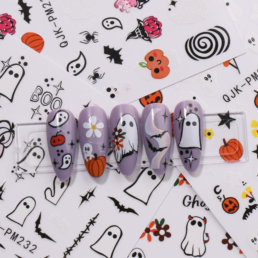 JMEOWIO Nagelsticker Halloween 9 Blatt Nail Art Sticker Selbstklebend Nagelaufkleber Süßes Gespenst Kürbis Dekoration Nageldesign Zubehör