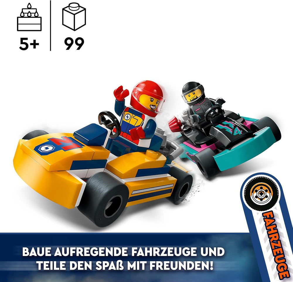 LEGO City Go-Karts mit Fahrern, Set mit 2 Minifiguren, Fahrern und Rennwagen, Spielzeugautos für 5-jährige Jungen und Mädchen, lustiges Geschenk für Kinder 60400 Bausets Besuchen Sie den LEGO-Store
