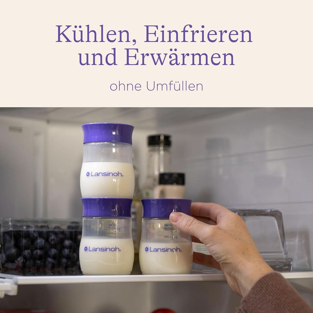 Lansinoh Muttermilchflaschen, 4 X 160 ml – Zur sicheren Muttermilch-Ausstellung – Neues kompaktes Design für verbesserte Stabilität – mit stapelbarem Deckel