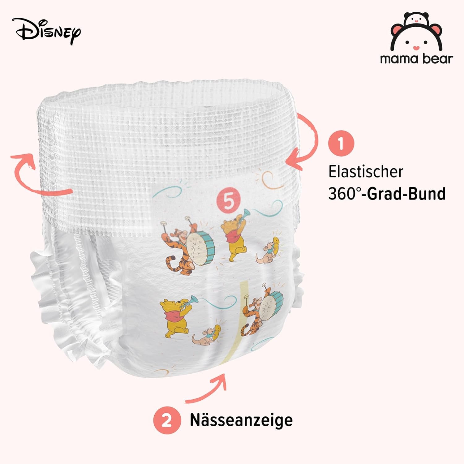 Amazon-Marke: Mama Bear Disney Windeln, Größe 5 (12–17 kg) – Monatsbox, Weiß, 140 Stück (2 Packungen mit 70 Stück)