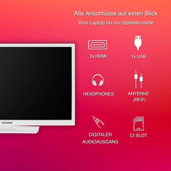 Televizor TELEFUNKEN XH24O550M-W de 24 de inci - Televizor HD-Ready cu diagonală de ecran de 60 cm și tuner triplu integrat, televizor LED alb