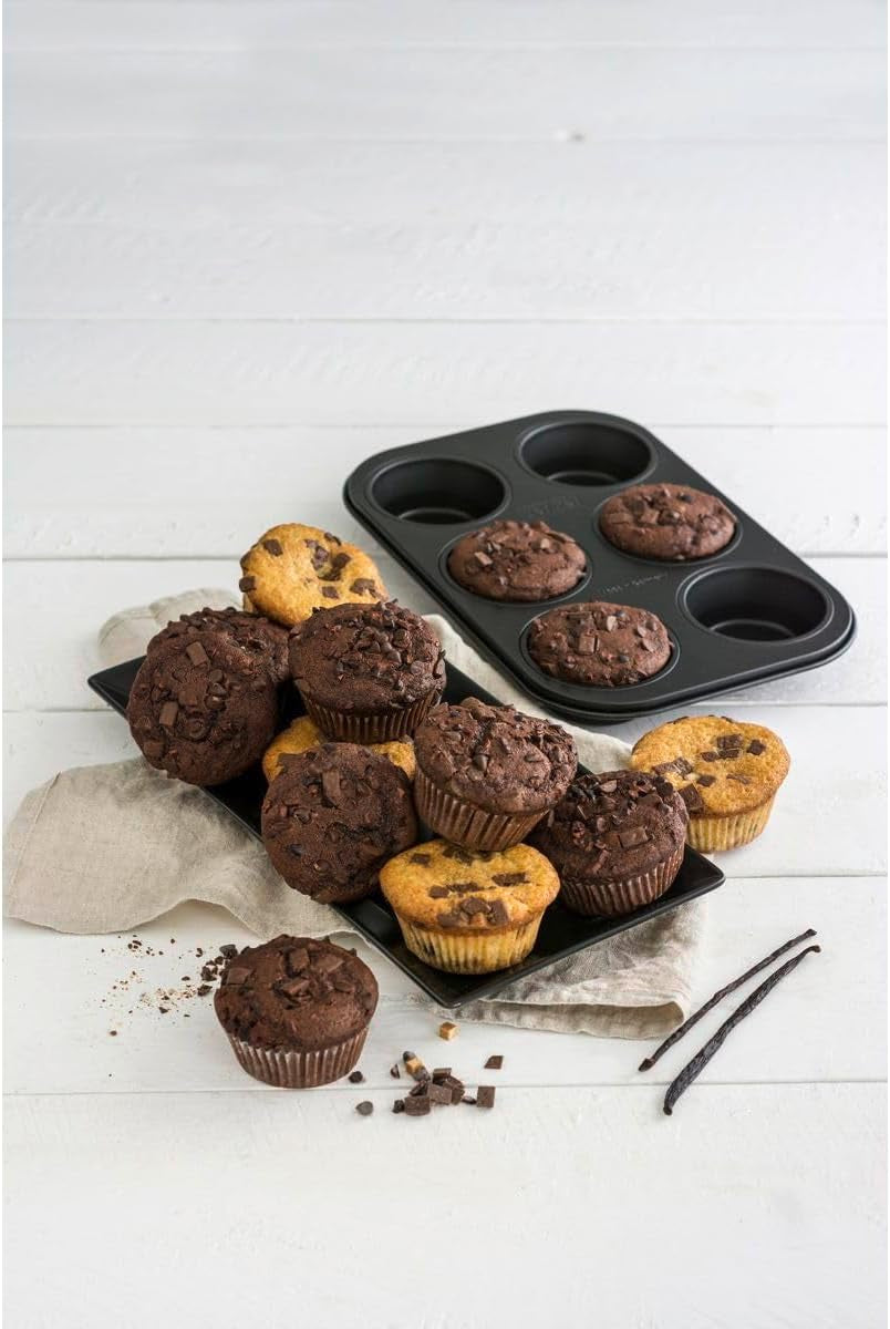 Zenker 6Er Muffinform Schwarz Metallic, 275X190X30 Mm, Teflon Classic Antihaftbeschichtung, Hitzebeständig bis 230°C, Leichte Reinigung, Ideal Für Köstliche Muffins Formen und Backbleche Naty Shop