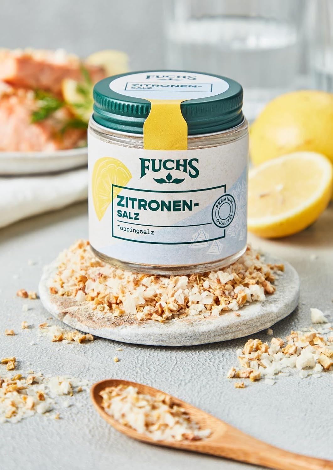 Fuchs Gewürze - Citronensalz | Toppingsalz mit Pyramidenflocken & Zitrone | Knusprige Verfeinerung für Fisch und Gemüse | Zitronensalz in Premium-Qualität | 60 g im wiederverschließbaren Gewürzglas