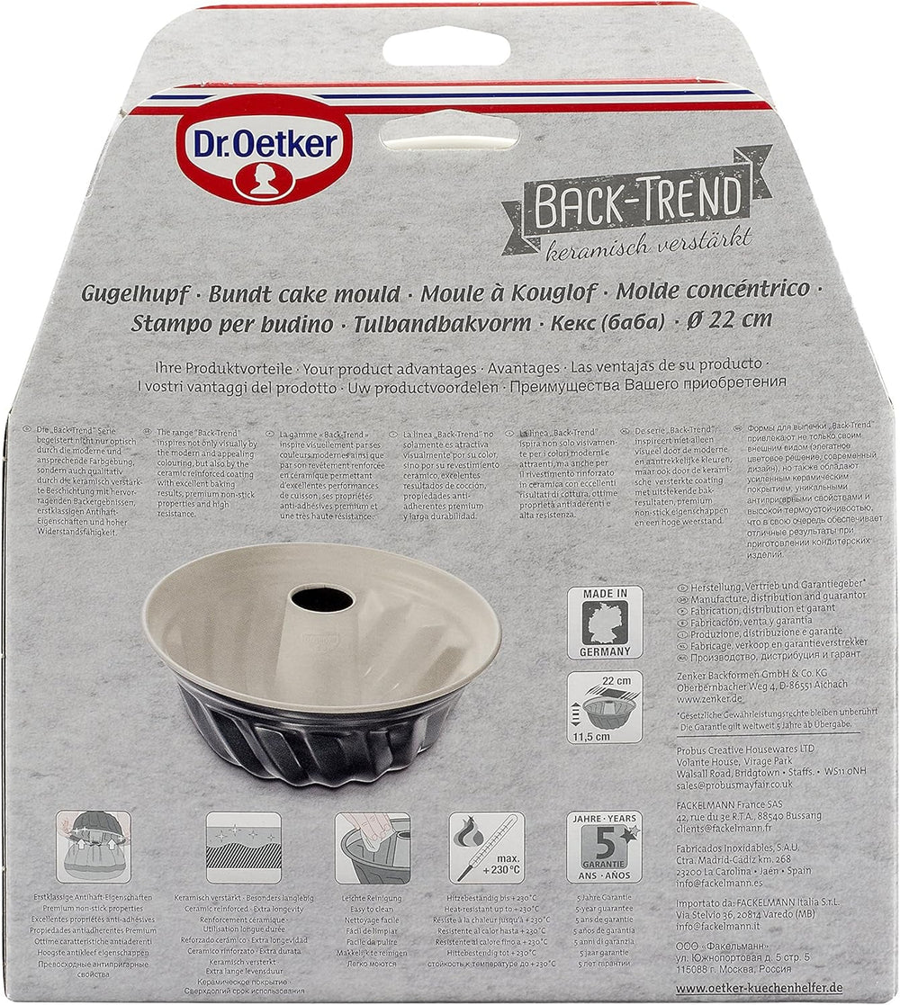 Dr. Oetker Gugelhupfform Ø 22 Cm BACK-TREND, Backform Für Gugelhupf, Runde Bundform Aus Stahl Mit Keramisch Verstärkter Antihaft-Beschichtung (Farbe: Creme/Anthrazit), Menge: 1 Stück Formen und Bleche zum Backen Naty Shop