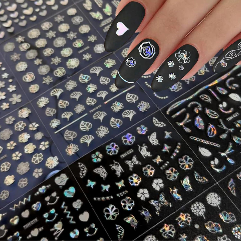 30 Blatt Aurora-Nagelkunst-Aufkleber, Selbstklebende 3D-Blumen-Nagelaufkleber, Aurora-Mond-Stern-Nagelaufkleber Für Nagelkunst, Blatt-Herz-Nageldesign Für Diy-Acrylnägel-Dekoration