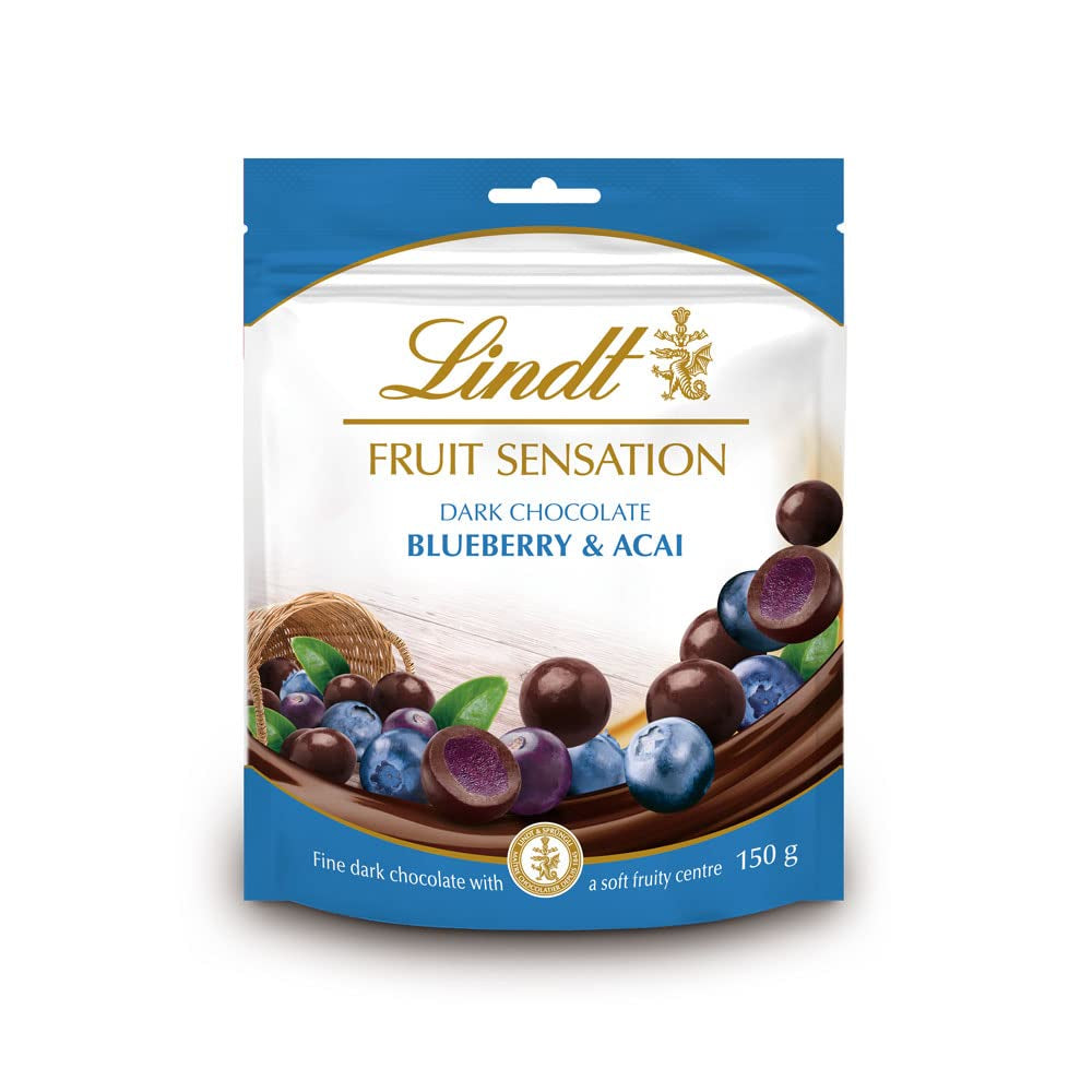 Lindt Chocolate Sensation Fruit Blueberry und Acai | 150 g | Dunkle Schokoladenkugel mit raffinierter Fruchtfüllung auf Apfelbasis | Geschenk aus Schokolade | Schokoladengeschenk