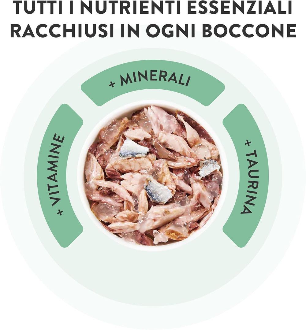 , Thunfisch mit blauem Fisch in Gelee, komplettes Nassfutter für Katzen, im Beutel, mit zusätzlichen Vitaminen, 100% natürlich, 6 x 85 g