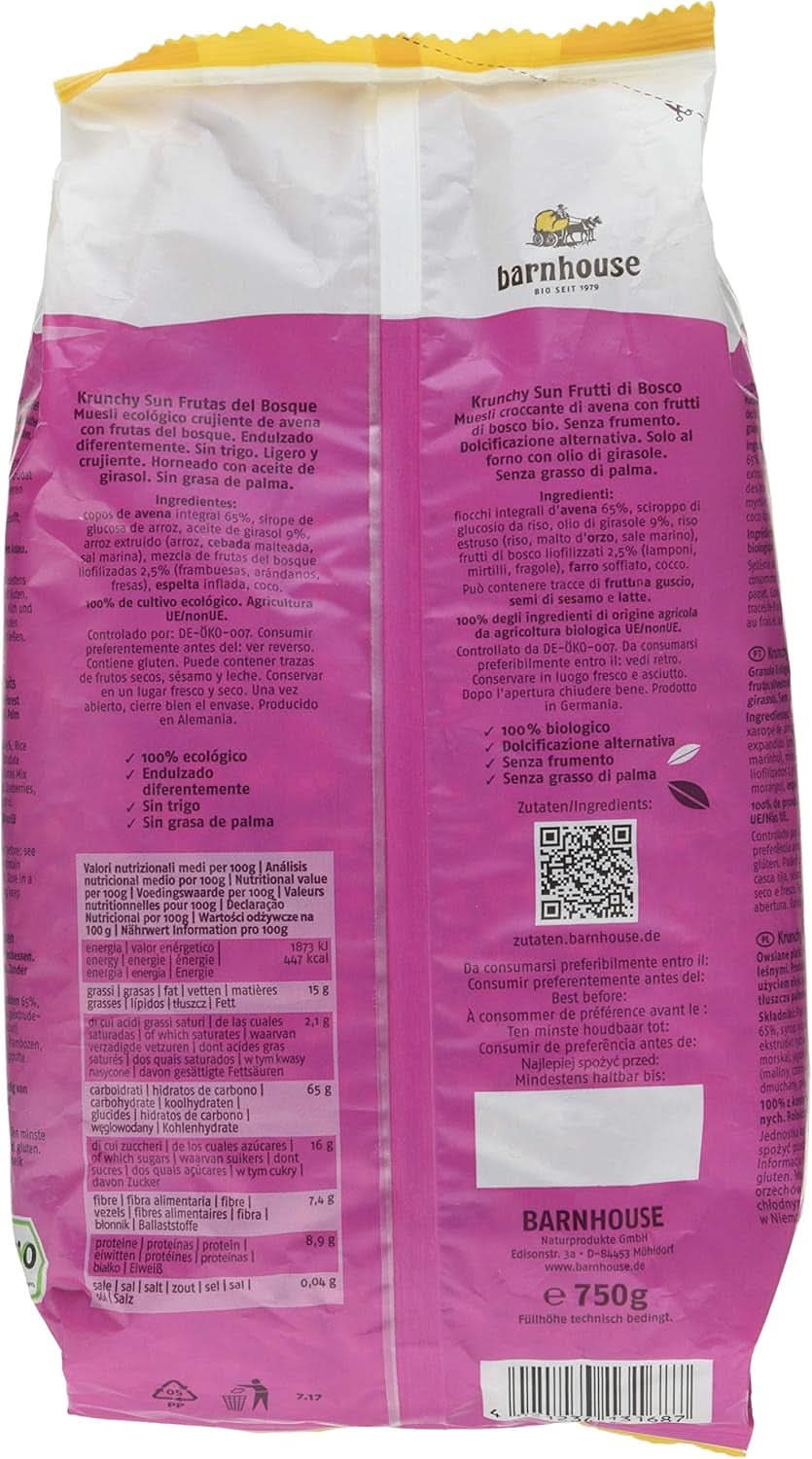 Barnhouse Muesli Krunchy Sun Fruits, 750 Gramm Cereal Naty Shop