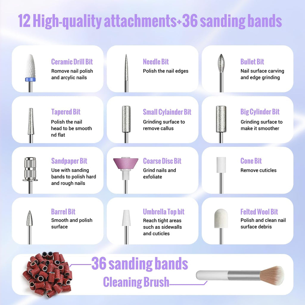 Denabuty Nagelfräser Kabellos, 13 in 1 Fräser Für Gelnägel 35000 U/Min, Elektrische Nagelfeile Professionell Nail Drill, Maniküre Und Pediküre Set Elektrisch Für Semi Permanent, Acrylnägel DN-2402