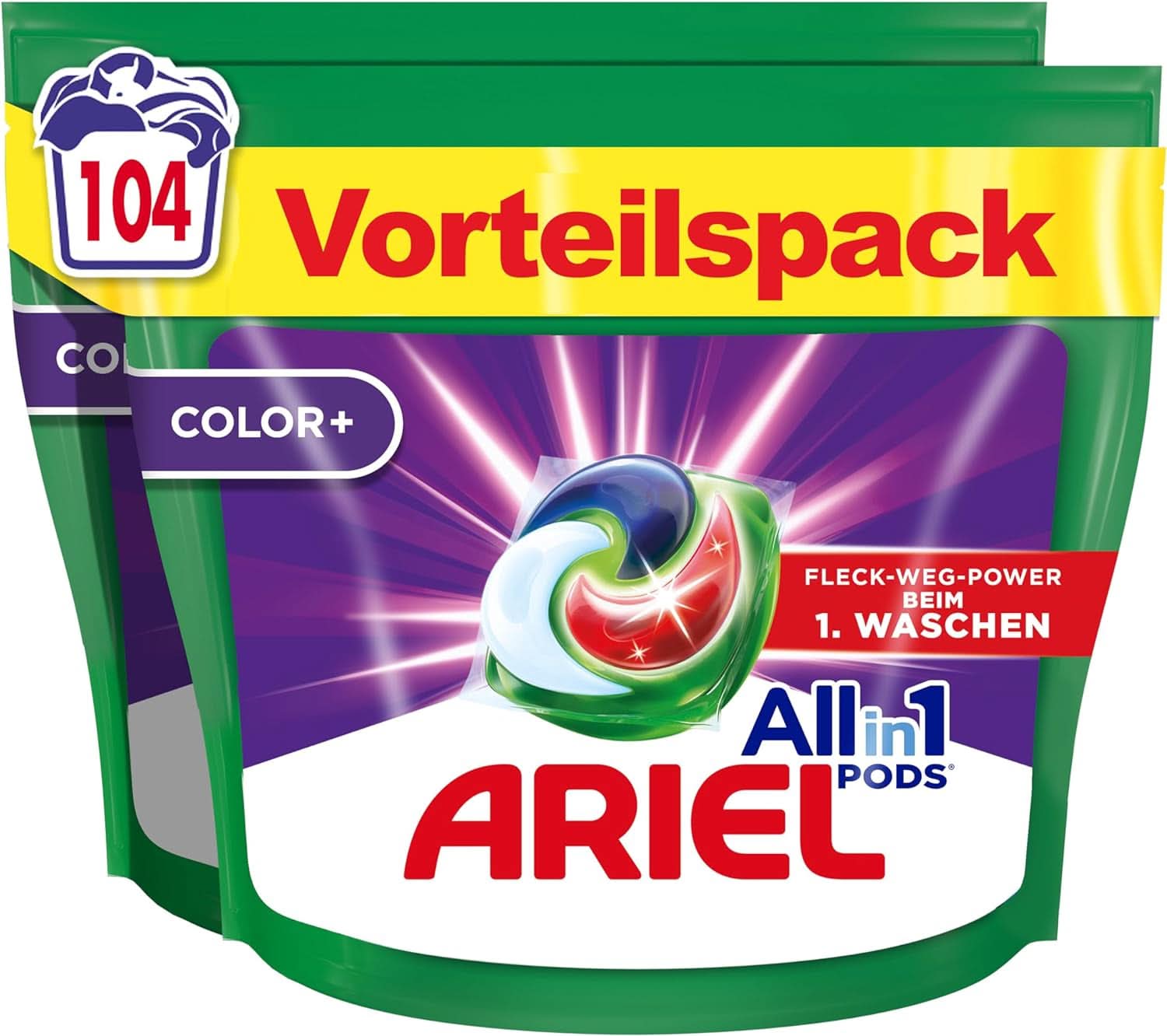 Waschmittel Ariel PODS All-In-1, 104 Pads, farbiges Waschmittel, helle Reinigung Naty Shop Waschmittel, klassisches Modell