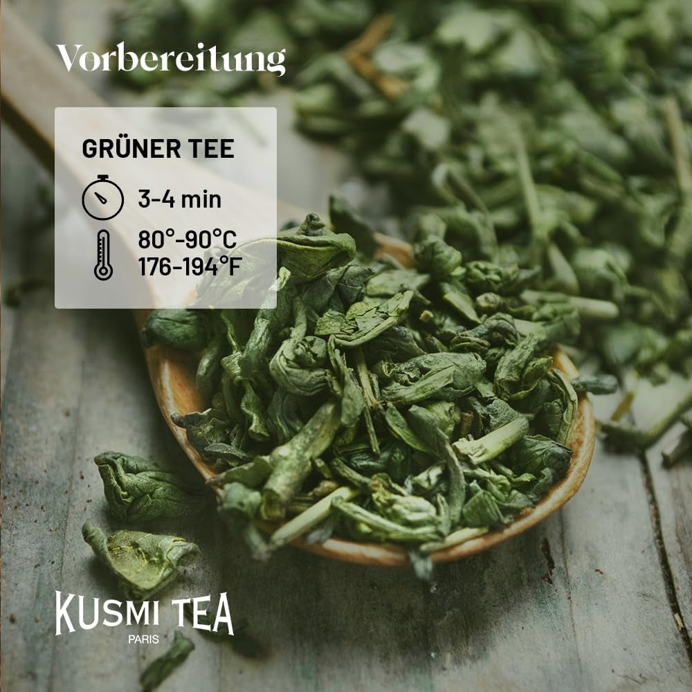 Kusmi Tea - Pachet de 2 - Ceai verde cu iasomie - Amestec de ceai verde organic cu iasomie - Ceai verde 100% organic - Se poate consuma fierbinte sau rece - 2X20 pliculețe de ceai