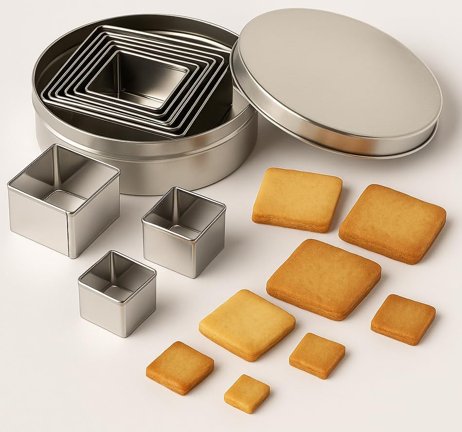 Formă de biscuiți din oțel, pătrată, 6 bucăți, 200 g