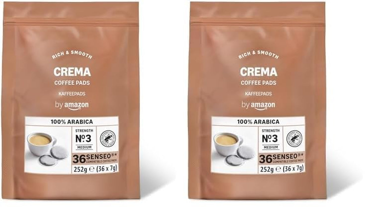 Kaffeepads Crema 100% Arabica, Geeignet für Senseo Maschinen, 36 Stück (1er-Pack) (Packung mit 2)