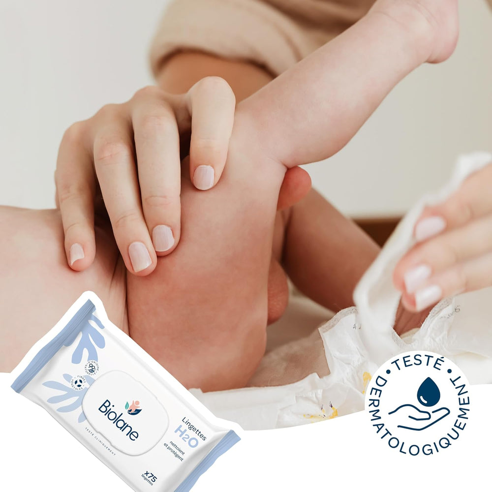 BIOLANE – Baby-Feuchttücher mit Wasser – 225 Tücher – 3 x 75 Stück – sanfte und effektive Reinigung – ab der Geburt – französische Qualität