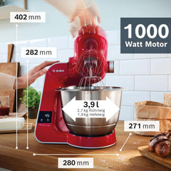 Küchenmaschine Bosch Serie 4 MUM5X720, integrierte Waage, Edelstahlschüssel 3,9 l, Mixer 1,25 l, 1000 W, Zubehör für Lebensmittel und Stillen, Bebe Naty Shop