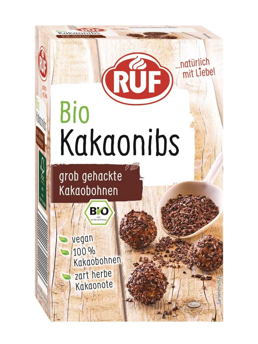 RUF Kakaopulver in Bio-Qualität, 125 Gramm Kakao und heiße Schokolade Naty Shop Kakaonibs 150 Gramm