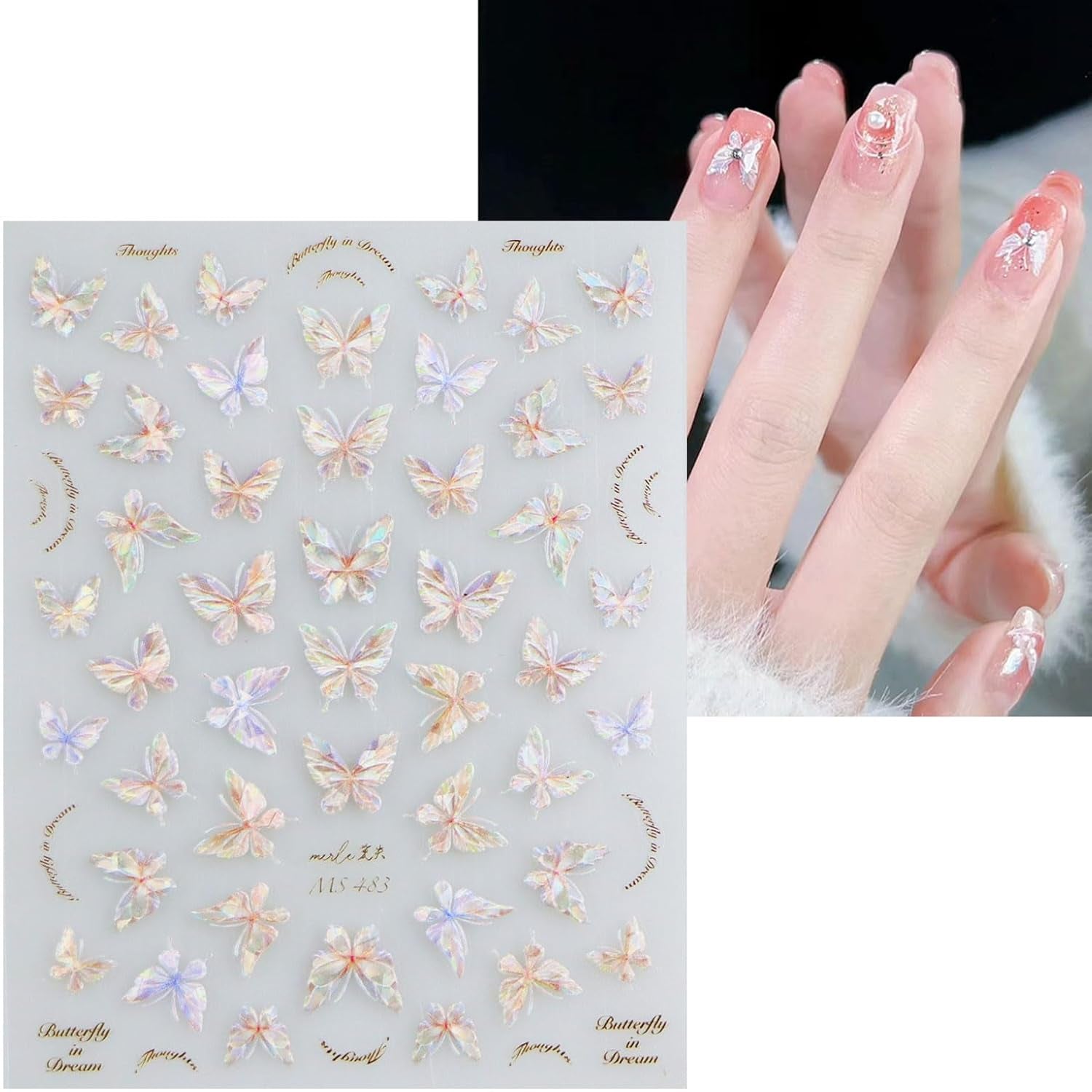 JMEOWIO 3D Nagelsticker Schmetterling Nail Art Sticker Selbstklebend Nagelaufkleber 5D Stereoskopisch Dekoration Nageldesign Zubehör 1 Blatt