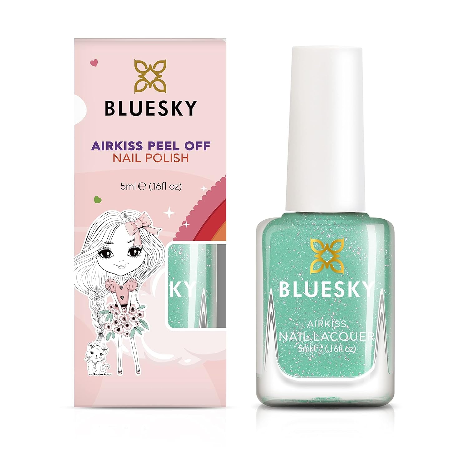 Bluesky Kids Nagellack – Türkis Splash, Türkisgrün. Leicht abziehbarer, ungiftiger, wasserbasierter, nicht gleitender Nagellack für Kinder, 5 ml