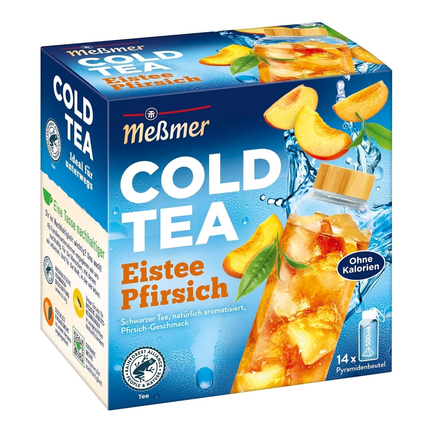 Meßmer Cold Tea Trinkpause Zmeură | Ceai de fructe, aromatizat natural, cu gust de zmeură | Ediție limitată | Pentru infuzie rece | 14 pliculețe piramidale