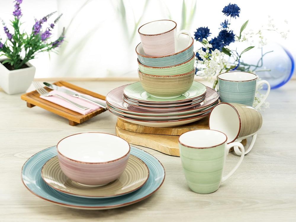 CreaTable, 22582, seria SAMBA, set de veselă cu 16 piese pentru 4 persoane, serviciu combinat din porțelan, potrivit pentru mașina de spălat vase și cuptorul cu microunde, producție de calitate