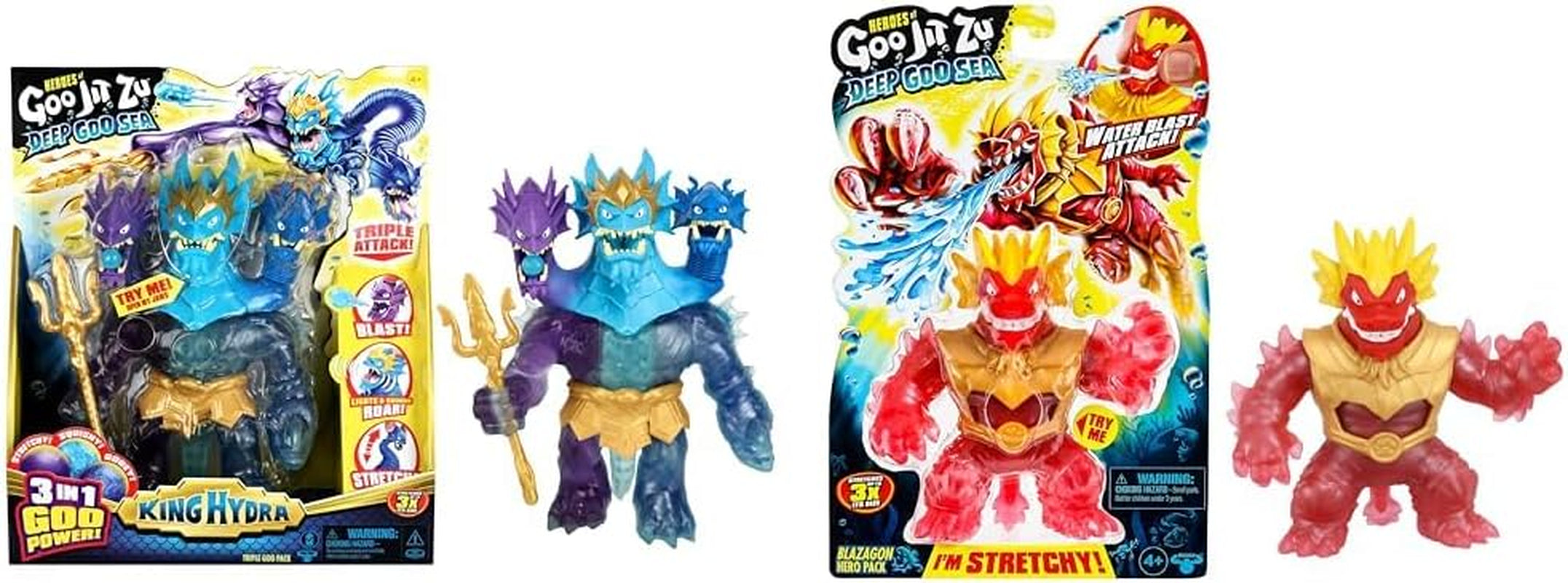 Heroes of Goo Jit Zu Deep GOO Sea King Hydra figurină cu putere de slime 3 în 1, 3 capete și efecte luminoase și sonore Action figures Naty Shop Sea King Hydra figura + pachet cu Blazagon