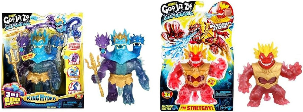 Heroes of Goo Jit Zu Deep GOO Sea King Hydra figurină cu putere de slime 3 în 1, 3 capete și efecte luminoase și sonore Action figures Naty Shop Sea King Hydra figura + pachet cu Blazagon