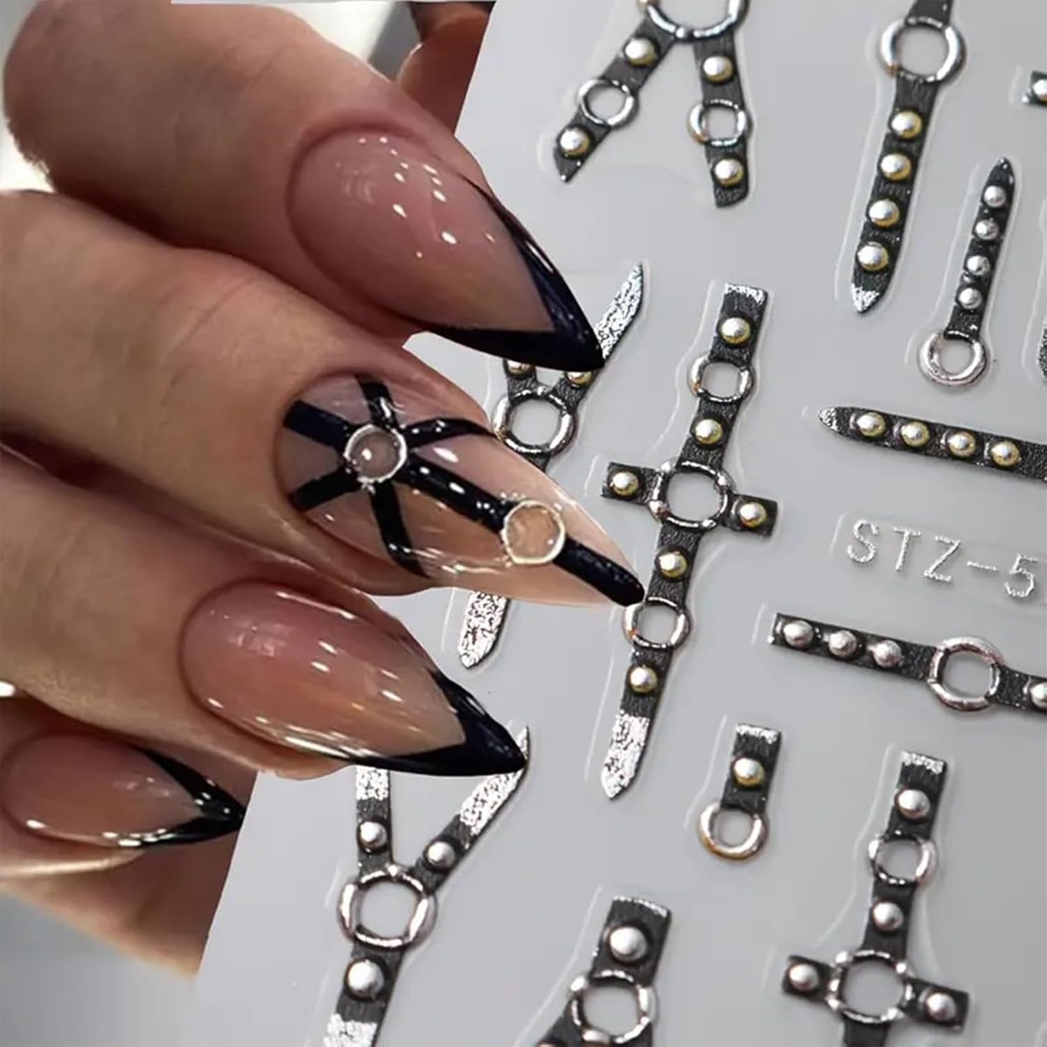 2PCS 5D Embossed Gothic Punk Nagelsticker, Nagel Sticker Selbstklebend Kreuz Und X-Form Halloween Nagelaufkleber, Nageldesign Zubehör Für Damen Nail Art