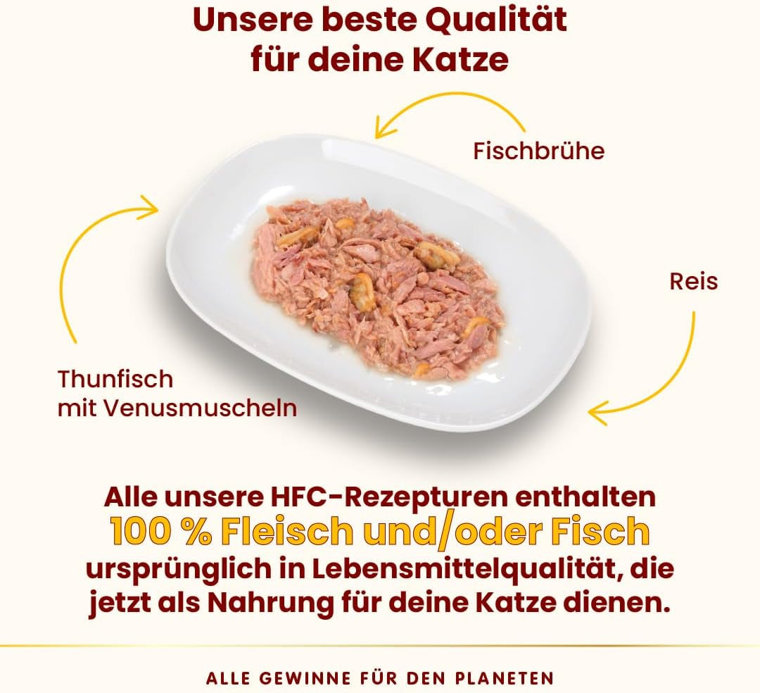 Almo Nature HFC Hrană umedă naturală pentru pisici - Ton cu scoici, pachet de 24 (24 x 70g)