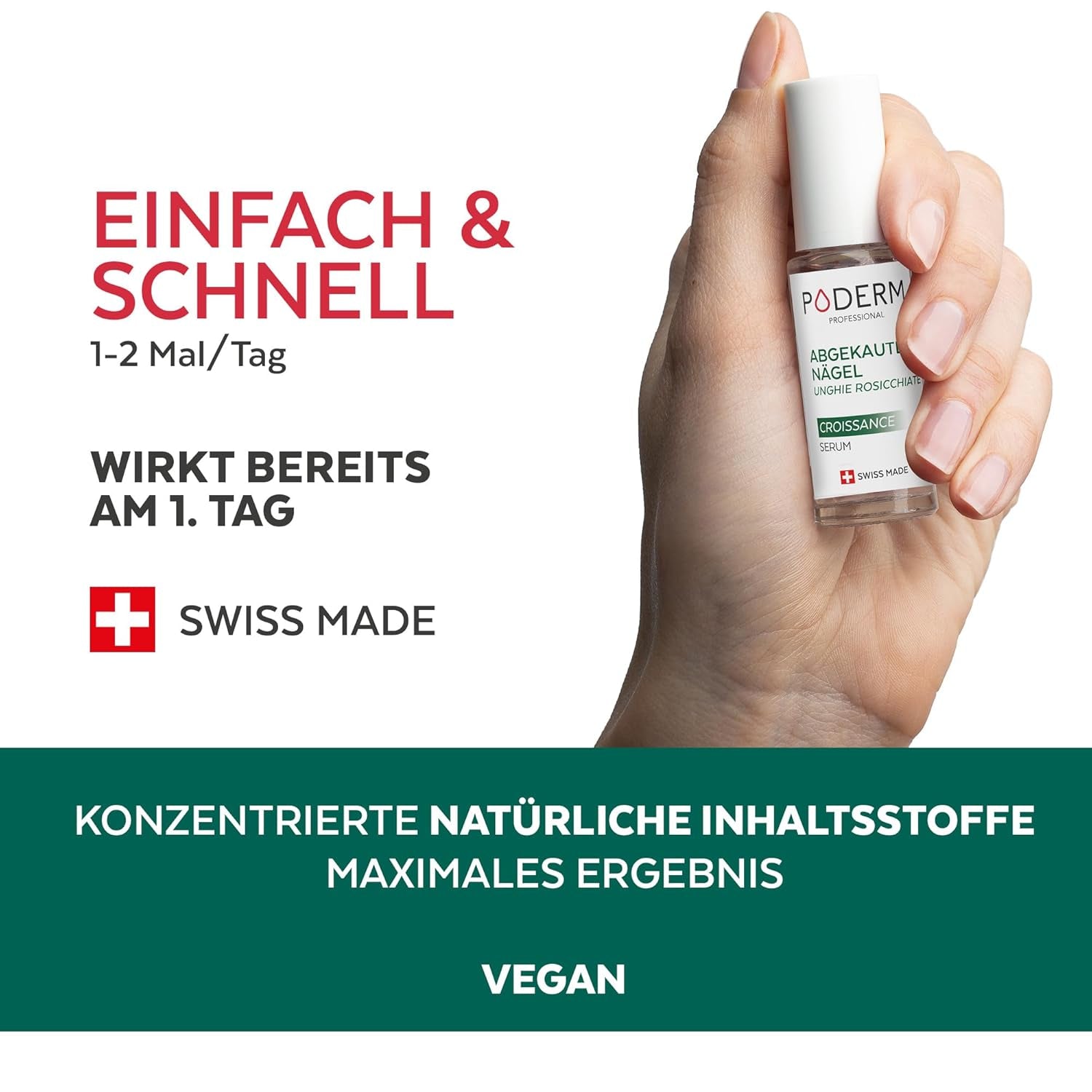 PODERM – STOPP NAGELRÖTUNG – Alternative zu Bitterlack – 100 % natürliches Anti-Stress-Pflegeserum – Aktiviert das Wachstum – Erwachsene/Kinder – Hergestellt in der Schweiz