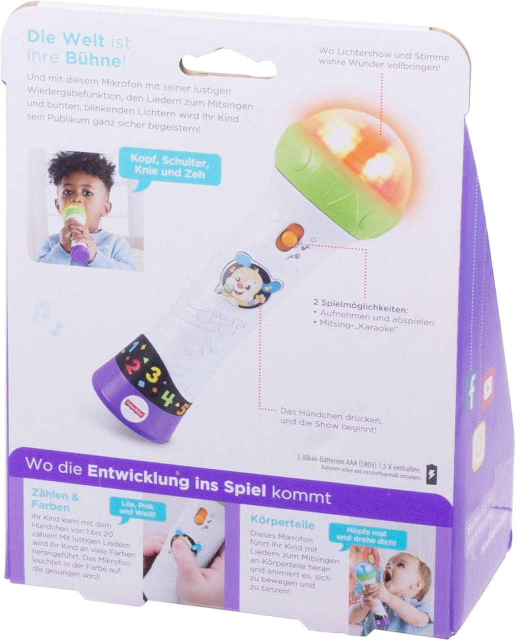 Fisher-Price FBP32 Microfon distractiv de învățare jucărie de învățare pentru litere numere culori și propoziții cu funcție de înregistrare, de la 18 luni vorbitor de germană Jucarii Bebe Naty Shop