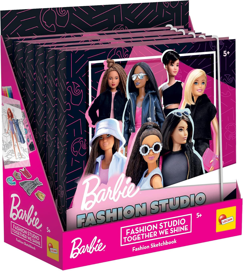 Lisciani – BARBIE – Skizzenbuch Set Wir Glänzen – Modestudio – Models zum Anziehen – Kreatives Spiel – Supermodische Kleidung – Farbmarker – Für Mädchen ab 4 Jahren