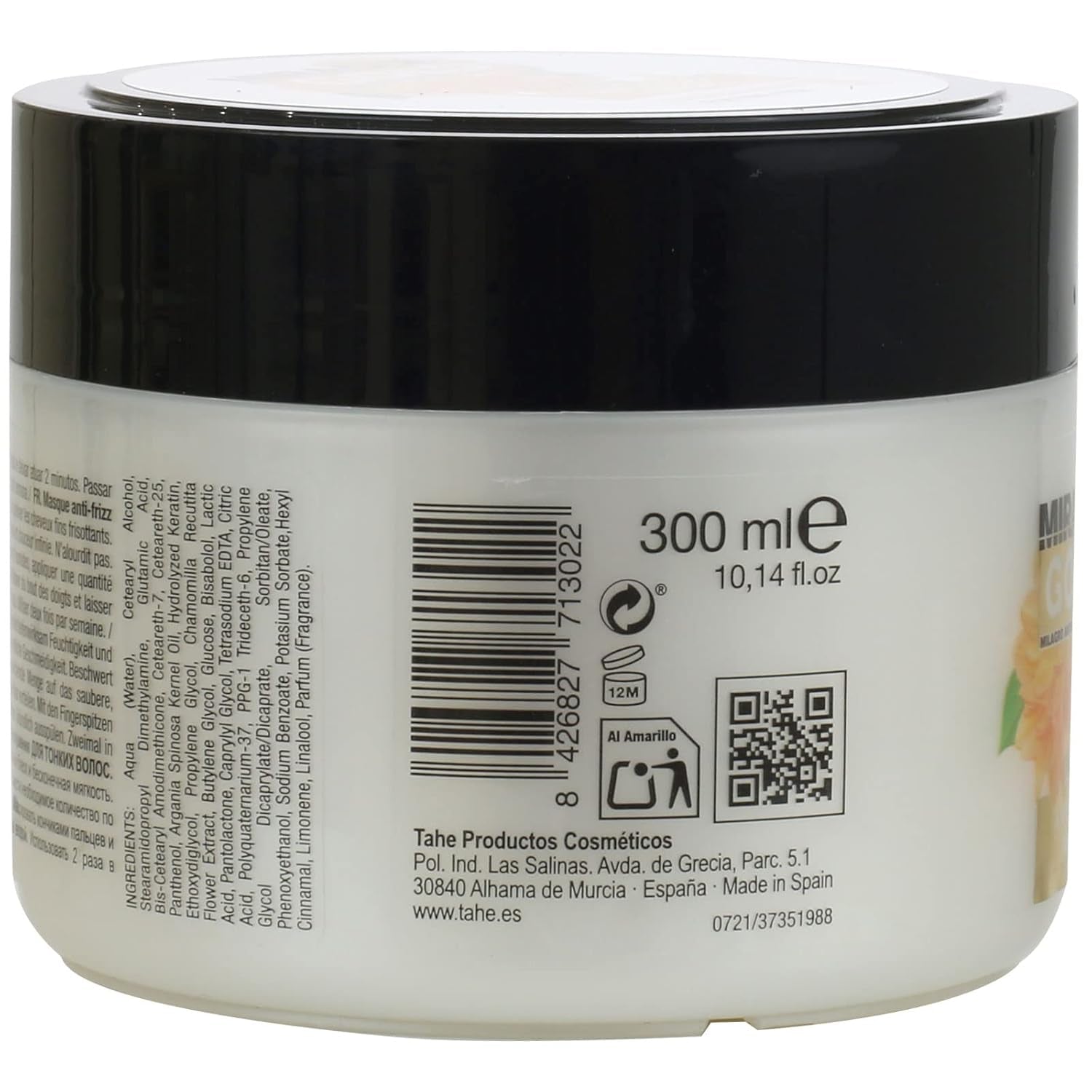 Mască anti-frizz Miracle Gold pentru păr fin cu keratină, provitamina B5 și extract de mușețel, 300 ml Masca de par Naty Shop