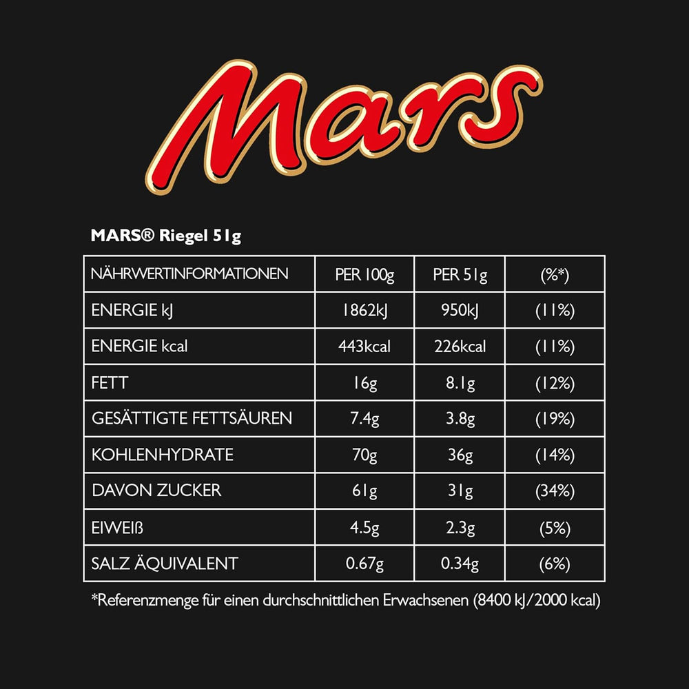 Mars-Schokoriegel, mit Karamell, Nougat und Milchschokolade, 32 Packungen x 51 g